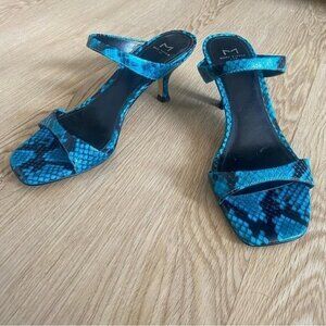 Marc Fisher Blue Snakeskin Kitten Heel Slides Minimalist Corporate